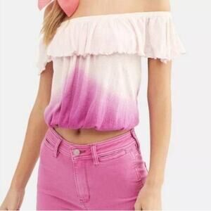 Free People Cora Pink Ombré Off The Shoulder Cropped Top Size Small